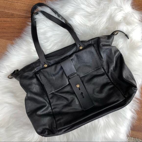 Sundance | Pandora Black Leather Bag Satchel Purse Handbag Made In Italy Tote - Picture 2 of 12